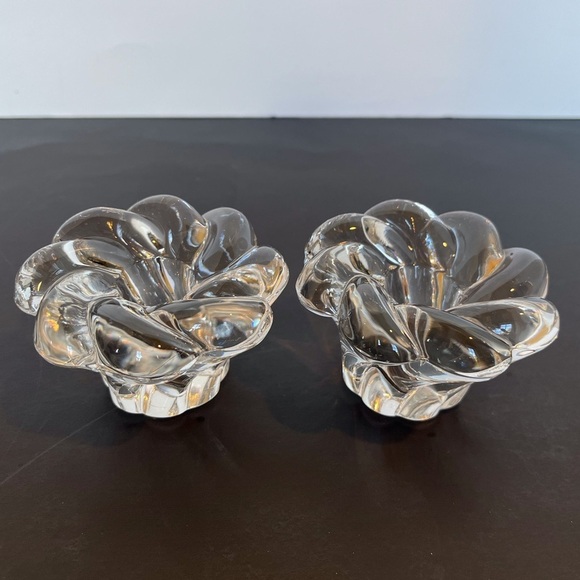 Pair of Crystal Glass Candlesticks in a Floral Design - Picture 12 of 13